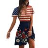 Dames Casual Jurk met Korte Mouwen en V-hals met Vlag en Bloemenprint Losse Pasvorm Lichtgewicht Zomerjurk
