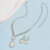 Elegant Crystal-Embellished Pearl Drop Necklace Earrings Set Women Silver-Tone Waterdrop Design Formal Occasion Jewelry
