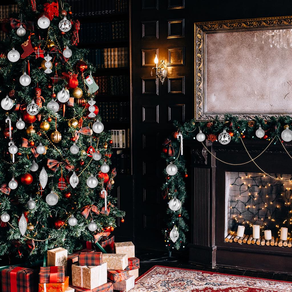 36 Pcs Christmas Candy Cane Ornament Christmas Tree Hanging Decorations With Rope Shatterproof Tree Ornament (Silver)