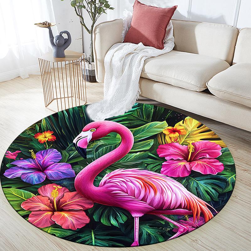 Flamingo Tropical Round Area Rug,Carpet Rug for Living Room Bedroom Sofa Playroom Decor,Non-slip Floor Mat