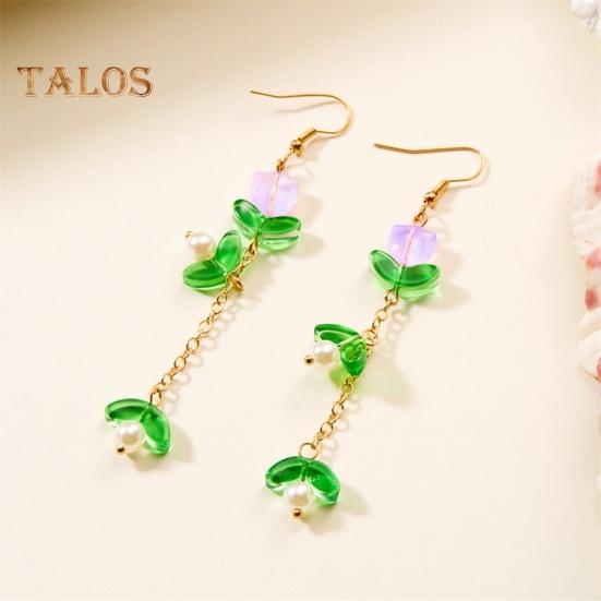 1 Pair Women Hook Earrings Faux Pearl Tulip Shape Long Tassel Alloy Electroplated Ear Jewelry Lady Prom Cocktail Party Dangle Earrings Hanging
