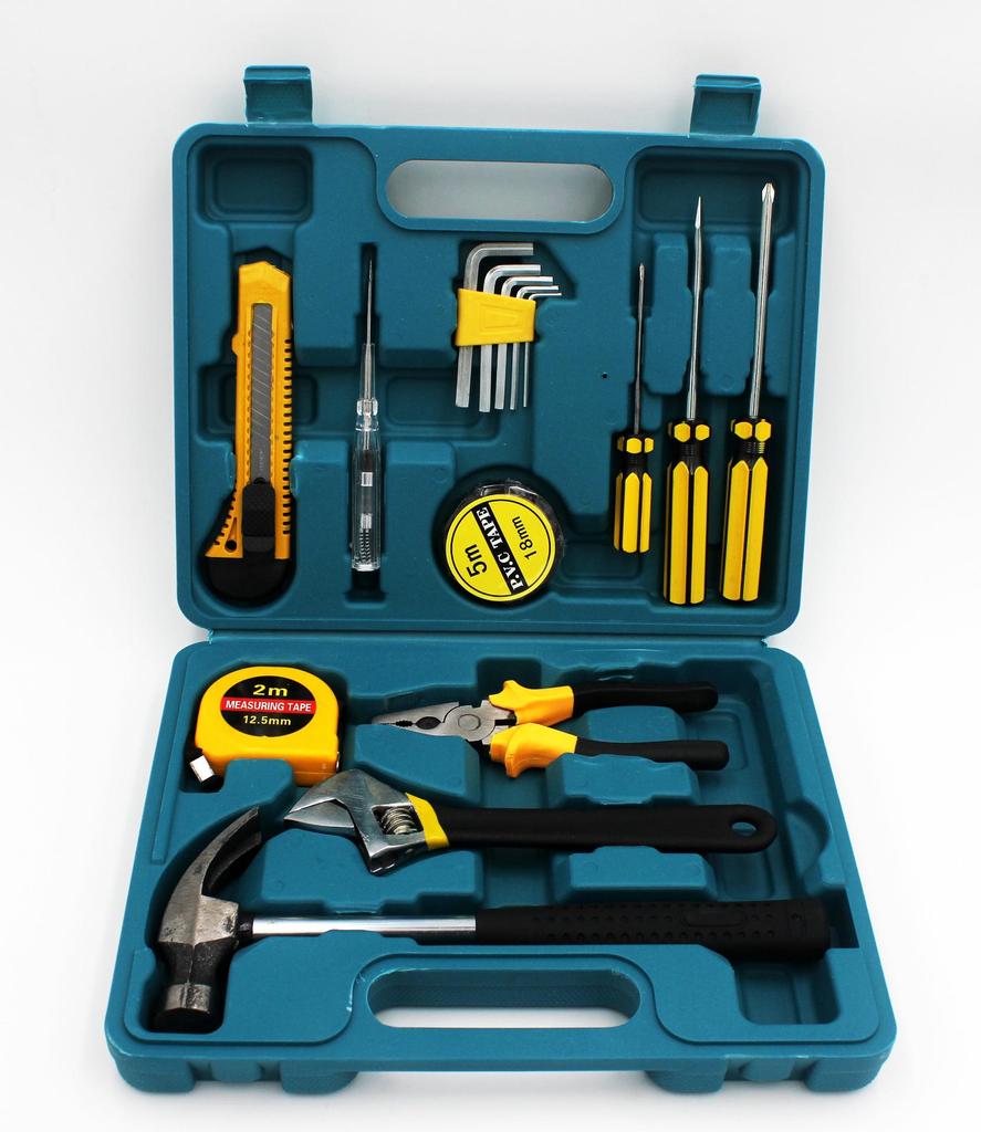 16-Piece Home and Car Repair Tool Set with Hammer & Wrench in Toolbox