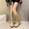 Coarse heel khaki stacking boots long boots women's shoes 2025 new autumn and winter thin tall knight boots