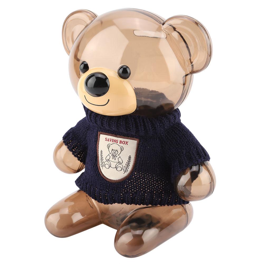 Children Coin Piggy Bank Money Box Cartoon Clothes Bear Plastic Transparent  (Blue)
