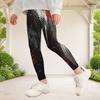 Girls Printed Full Length Fitted Yoga Leggings Black Red White Stretch Waist Pants