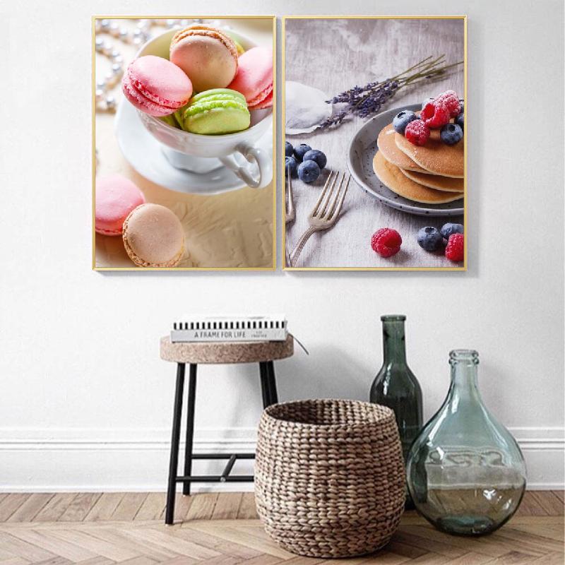 Delicious Macaroon Fruit Dessert Coffee Bread Kitchen Poster Canvas Painting Wall Art Picture for Dining Room Restaurant