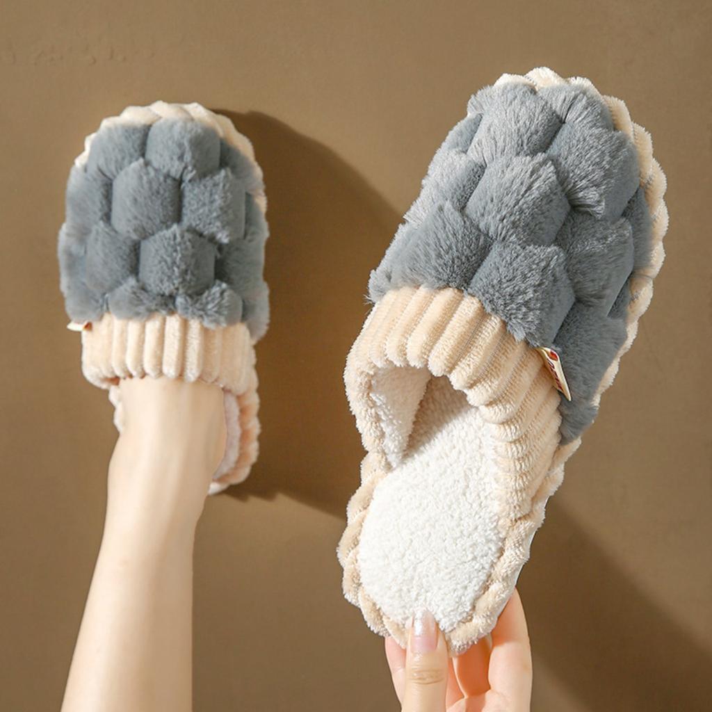 Simple and Stylish Indoor Home Comfort, Anti Slip and Warm, Soft Bottom, Silent Fur Slippers for Couples
