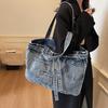Vintage Shoulder Bag Women's Denim Tote Bag Large Capacity Student Class Bag