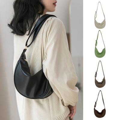 Solid Clor Large Capacity Adjustable Shoulder Strap Crescent Bag Zipper Closure Crossbody Bag