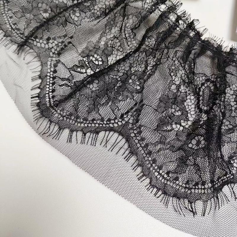 Black Double Pleated Tulle Embroidered Eyelash Lace Fabric DIY Evening Dress Skirt Cuff Curtain Hem Swimsuit Sewing Accessories