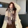 Versatile core-spun yarn plaid shawl women's high-end fringed scarf fashionable thickened warm scarf