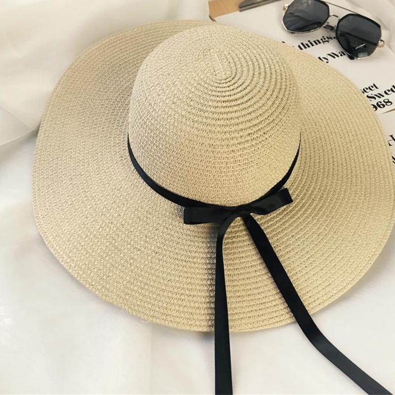 

Chic Beige Women s Straw Hat 2023 Spring Single Color Foldable Wide Brim Beach Sunshade бежевий