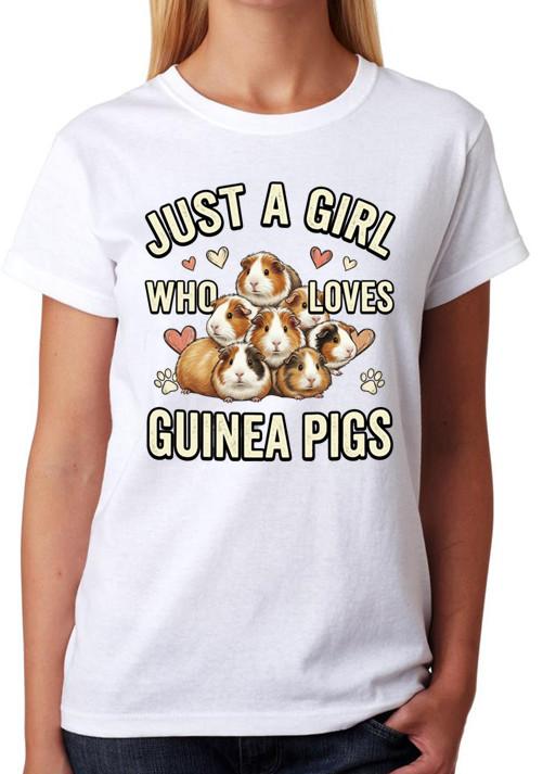 Just A Girl Who Loves Guinea Pigs T-Shirt Cute Pet Lover Gift Ladies Tee M