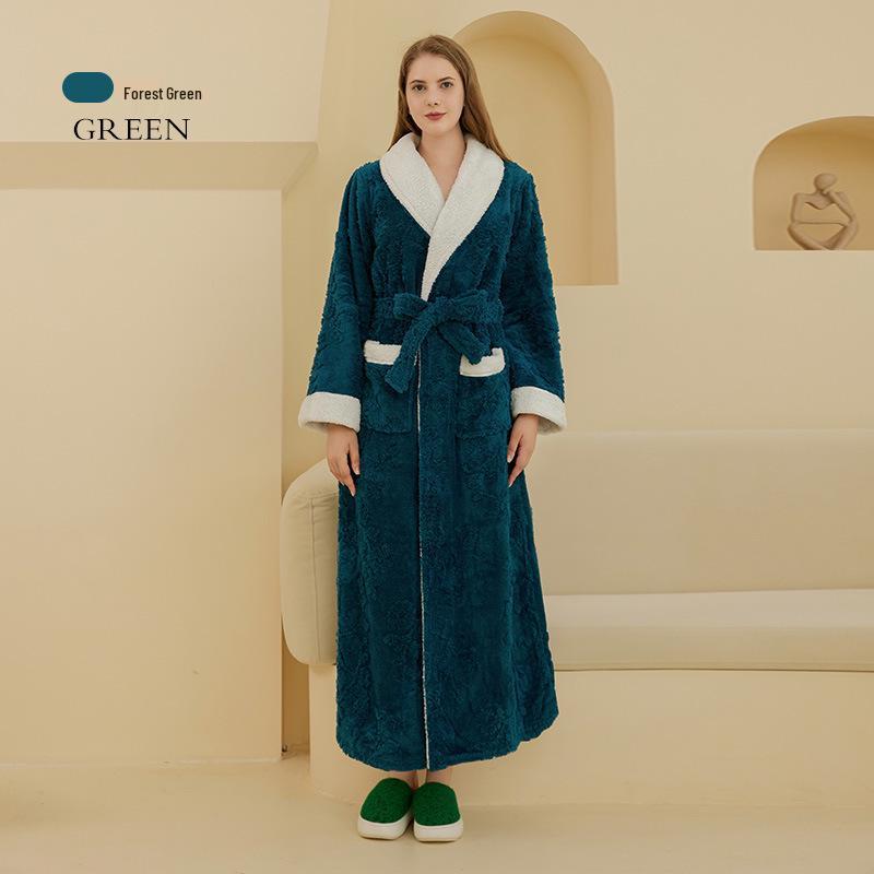 

European & American Thickened Jacquard Flannel Robe with Inner Bathrobe Layer M