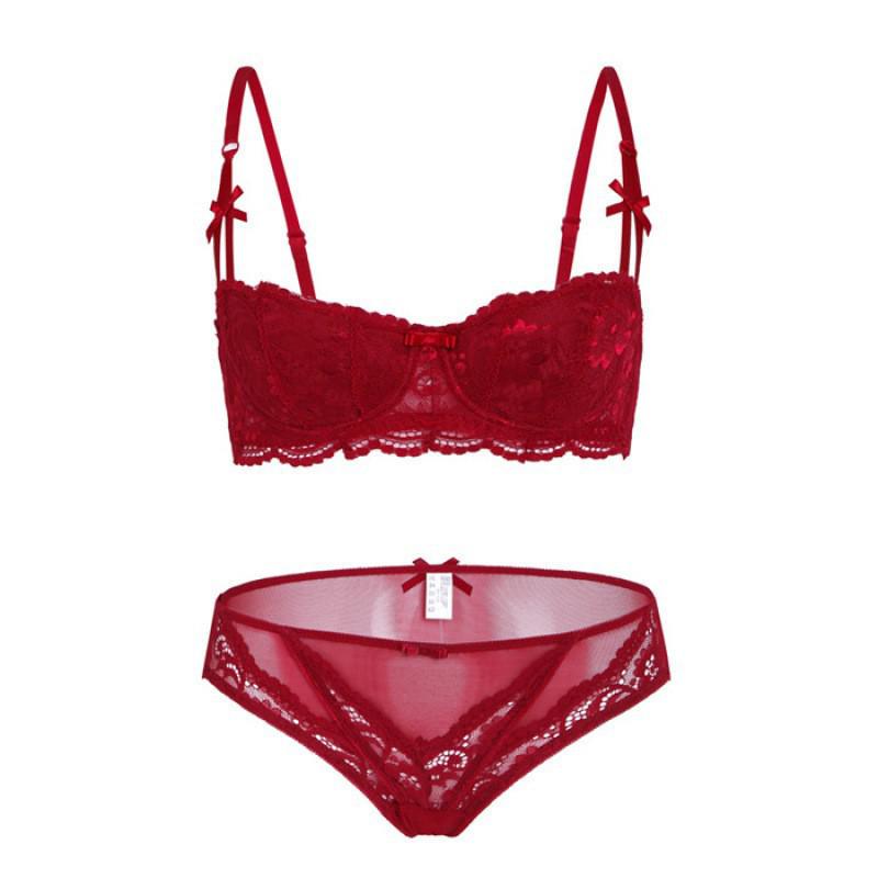 Desire Half-Cup Lace Lingerie Set - Comfortable, Wire-Free Bra with Adjustable Support