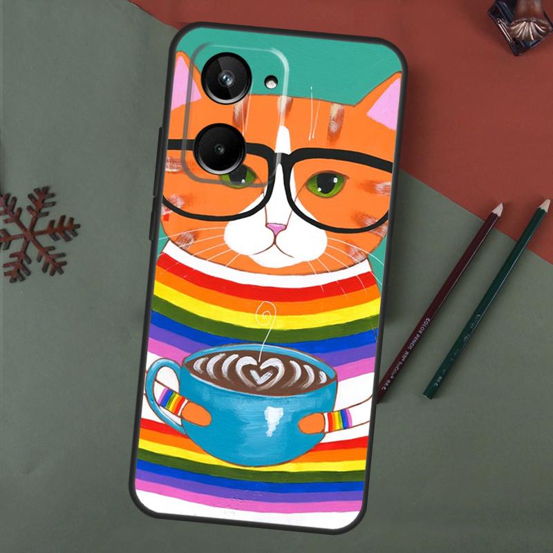 Cute Coffee Milk Cat Case For Realme C61 C53 C55 C33 C63 C51 C65 C67 C71 C75 11 12 13 14 15 Pro Plus GT6 GT7 Pro