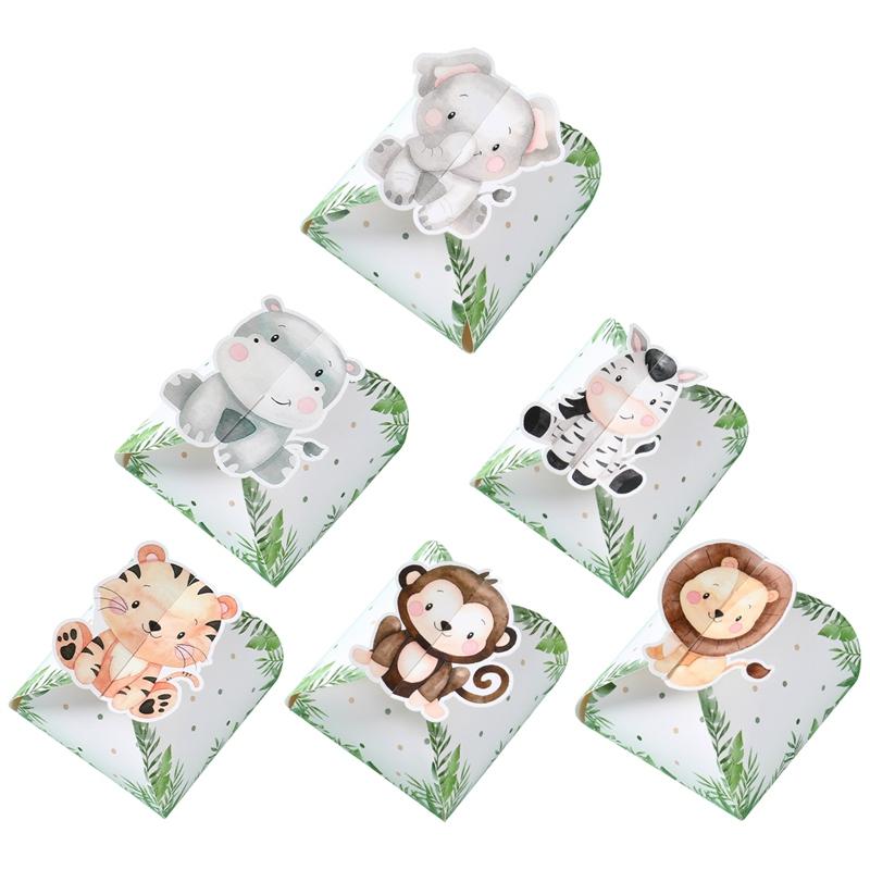 12pcs Paper Jungle Animals Candy Box Wedding Party Safari Birthday Party Decoration Baby Shower Gift Box Chocolate Cookie Bag