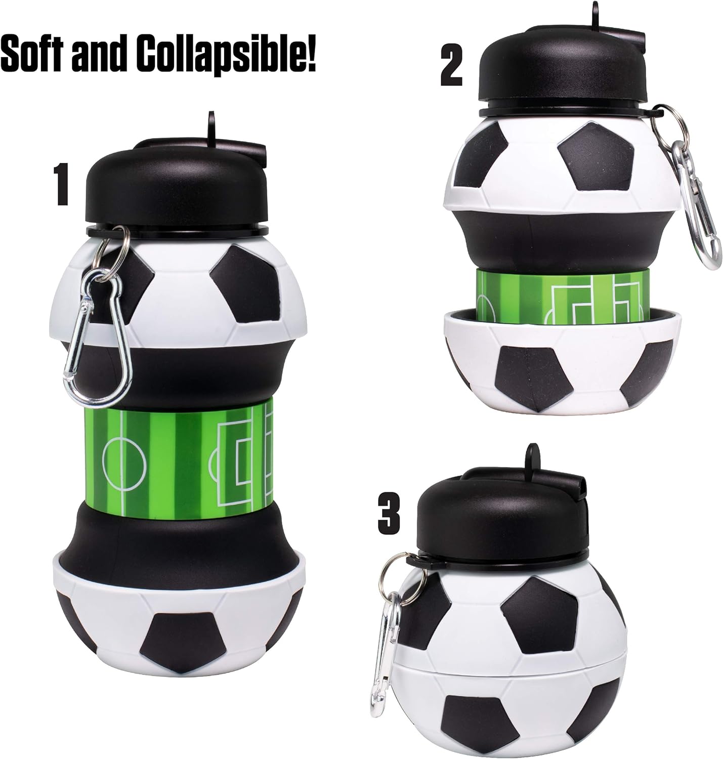 

Silicone Foldable Water Bottle Portable Water Bottle for Kids Gift Football Water Bottle чёрный