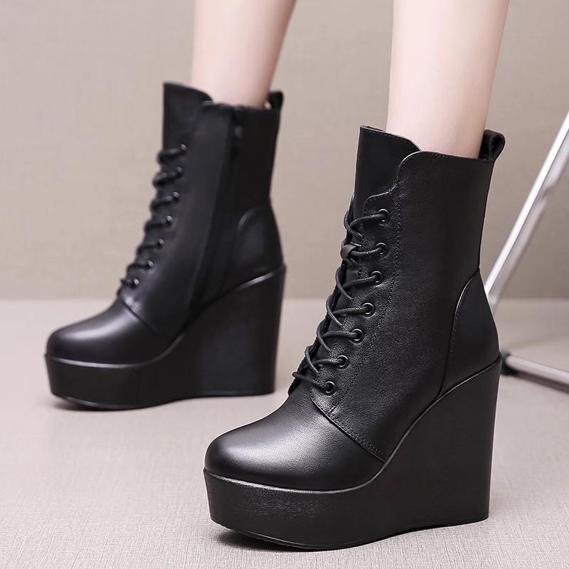 6cm 8cm Small Big Size 33-43 Vintage Soft Leather Boots Women's Platform Shoes Fall 2025 High Heels Wedges Short Ankle Boots