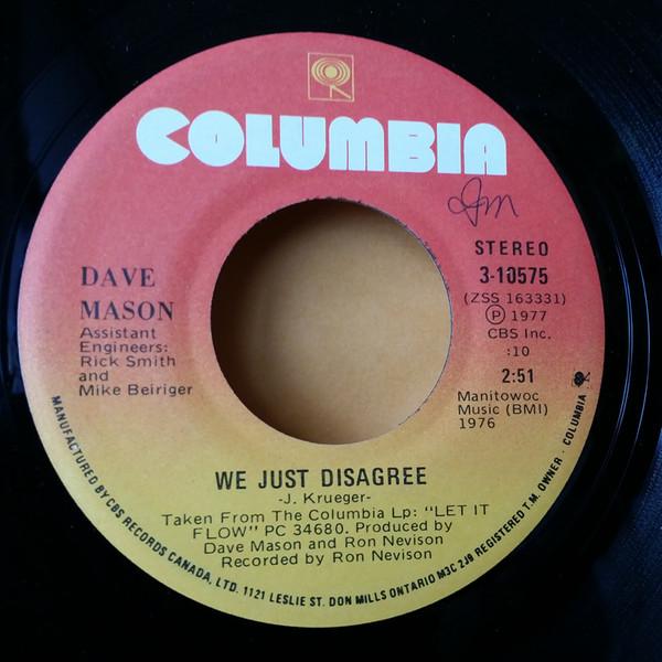 

7inch Record DAVE MASON - We Just Disagree 310575 COLUMBIA 1977 Canada Pop Used
