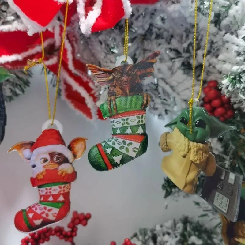 3D Christmas Gremlins Ornament Fairy Light Santa Hat Gizmo Figurine Hanging Pendant Decor Christmas Tree Party Acesssories Tools