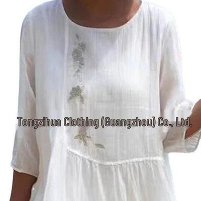 Autumn Women's Embroidered Casual Dress - Slim Fit, Round Neck, Solid Color