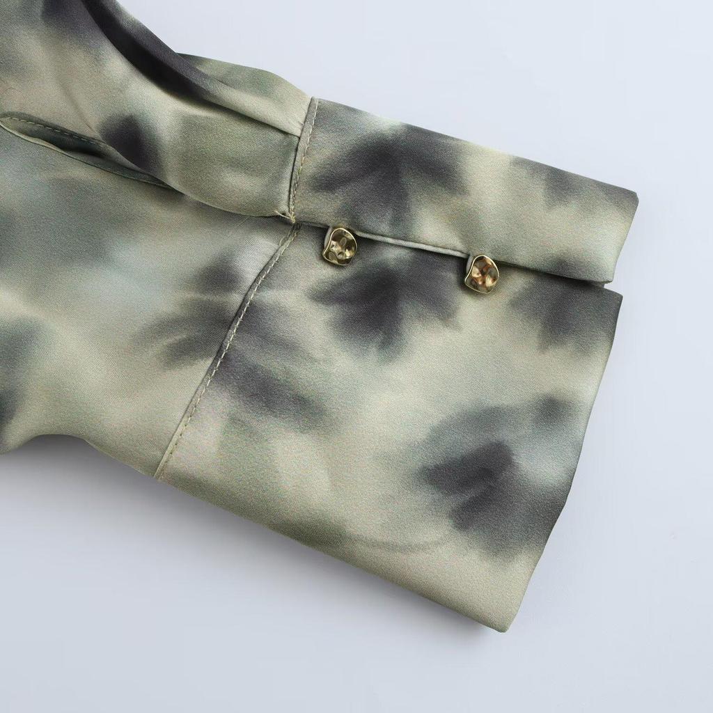 2025 Spring Women's Floral Print Satin Shirt – Loose Fit with Lapel