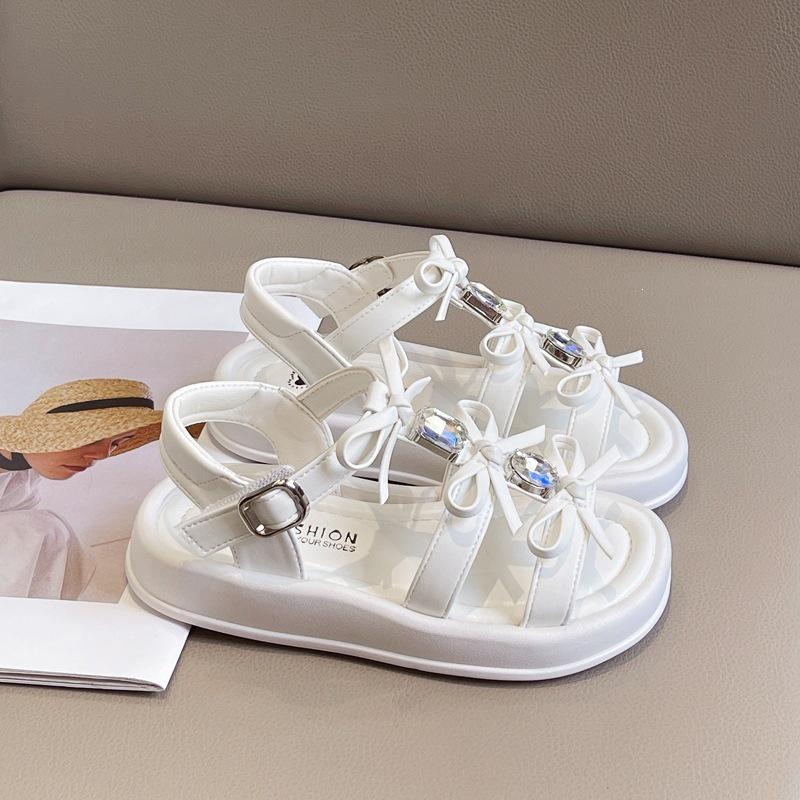 2026 Summer Princess Rhinestone Bow Sandals for Little Girls Size 25 (15.5 cm)