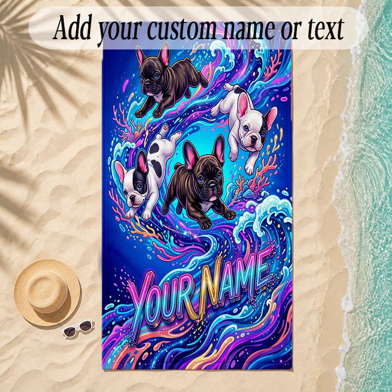 Rainbow Theme Soft Beach Towel Personalized Custom Name Text Towel Portable for Beach Pool Travel