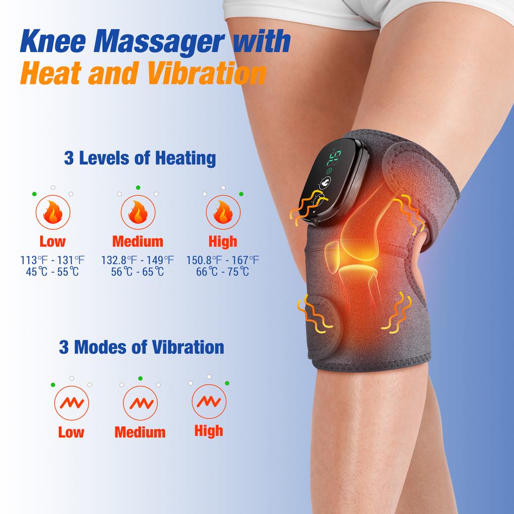 Electric Heated Knee Vibrator Massager Warm Wrap Heat for Body Shoulder Elbow Pad 3 Levels Massage Digital Display Muscle Relax