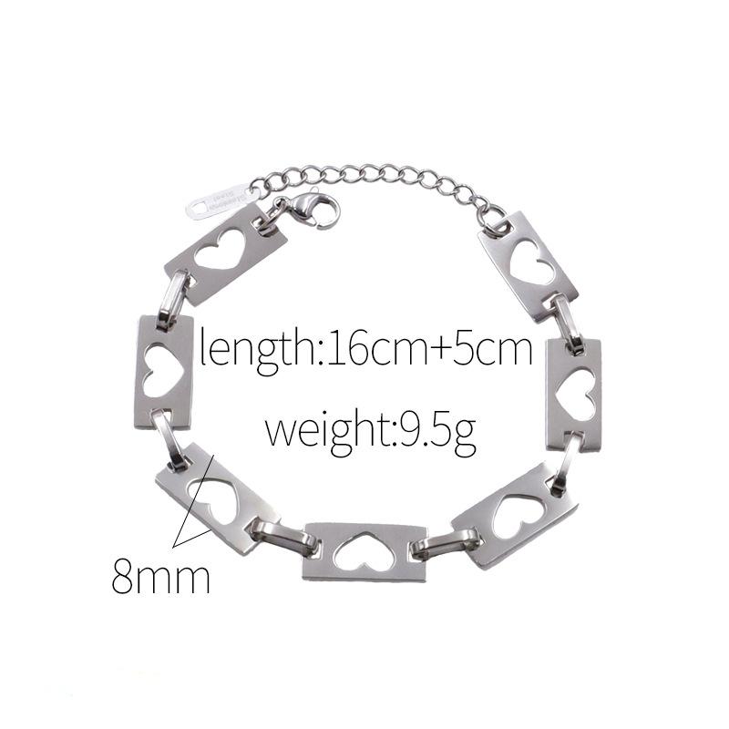 Hip-Hop Style Personality Simple Titanium Steel Hand Jewelry Love Shape Square Titanium Steel Non-Fading Bracelet Women