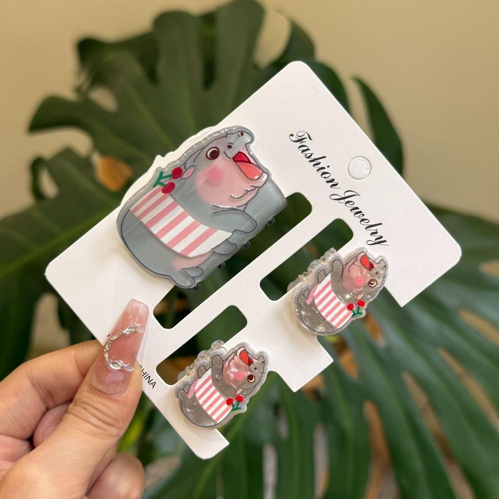 1/3Pcs Flower Small Shark Clip Set Acrylic Cartoon Capybara Hair Clip Miss Hippo Hair Claw  Girls
