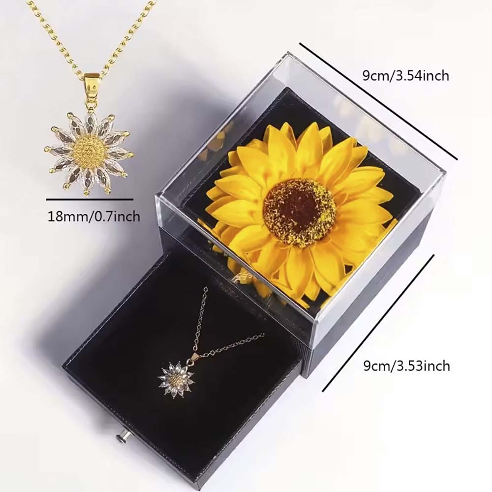 Dainty Stainless Steel Necklace Plated Zircon Daisy Sunflower Pendant Necklace with Sunflower Gift Box For Women Girls Jewelry