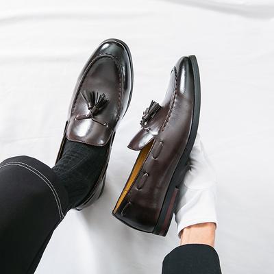 Classic Men Fringed Shoes Dark Brown Men Casual Comfortable and Fashionable Pointed-toe Small Leather Shoes Size 38-46 Men Shoes