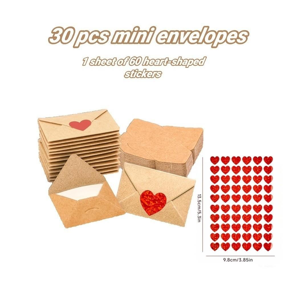 30/60Pcs Blank Mini Cards Love Letters Envelope Set Heart Stickers Mini Cards Set  Birthday Gift 30pcs-2
