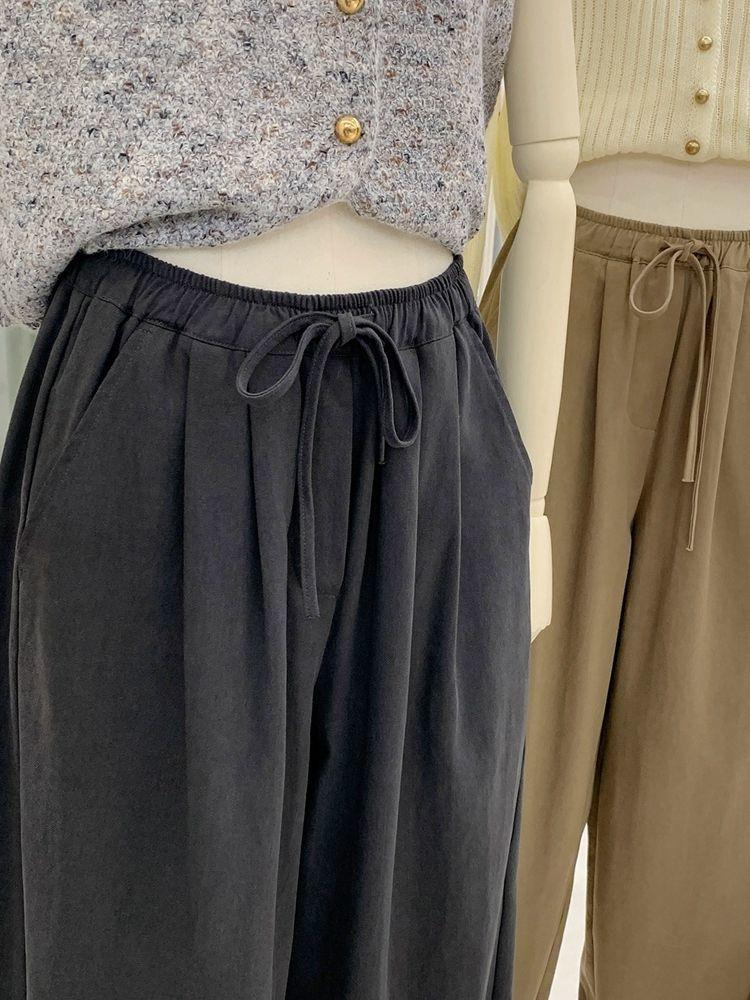 Plus Size Women's High Waist Wide Leg Pants - Spring Loose Fit with Elastic Lace-up Waist