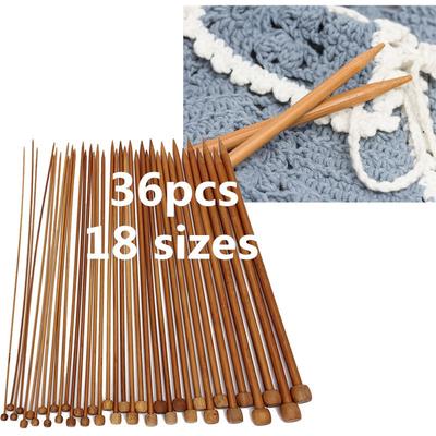 36 szt. 18 rozmiarów Carbonized Bamboo Crochet Single Pointed Knitting Needles