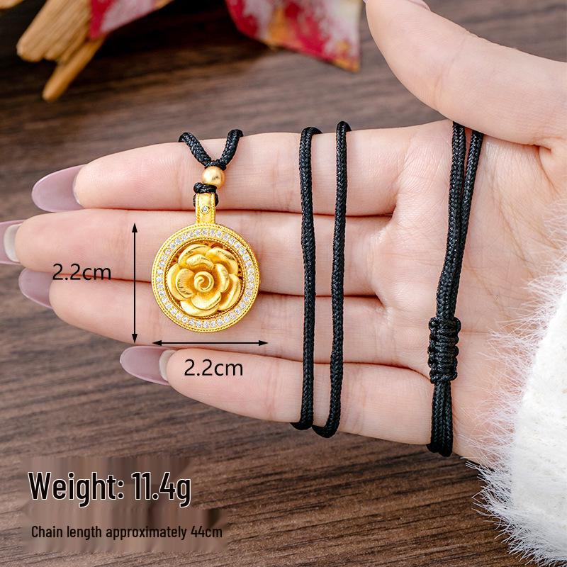 Ancient Gold Sand Eight-Treasure Compass Blessing Necklace - Chinese Retro Copper Alloy Jewelry