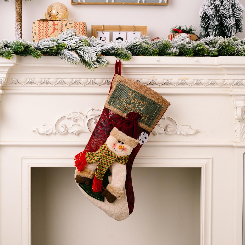 Elegant Cloth Christmas Stockings With Festive Santa And Snowman Motifs For Decorations