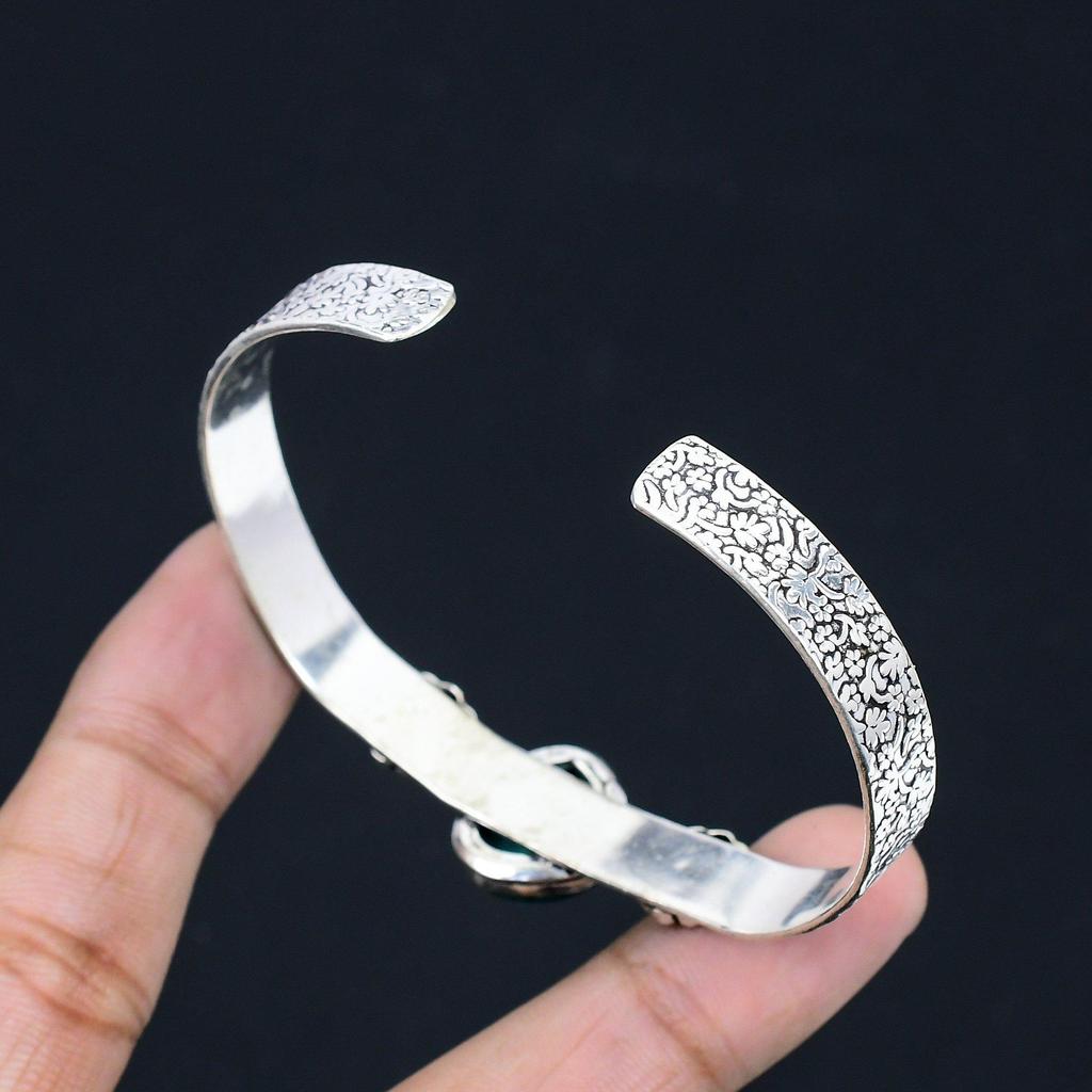 Gift For Women Bangle Adjustable 925 Sterling Silver Natural Malachite Gemstone