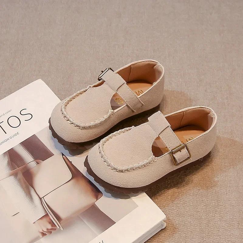 Girls Moccasins British Style Retro Kids Princess Shoes T-strap Round Toes 2025 New Fashion Children Flat Shoes Non-slip Soft