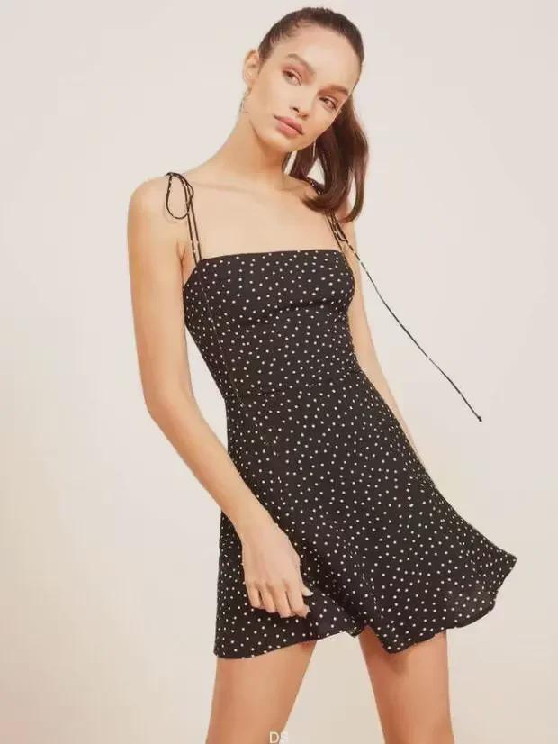 2018 Summer French Floral Spaghetti Strap Square Neck Camisole Women's Backless Mini Dress