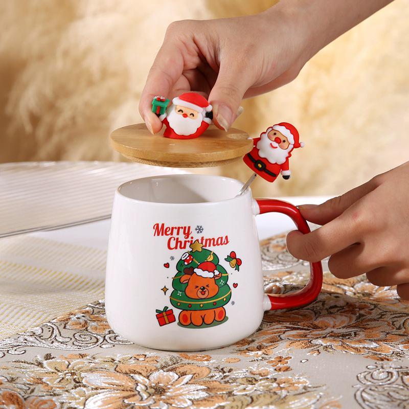 Adorable Santa Claus Ceramic Mug with Lid and Spoon Gift Set