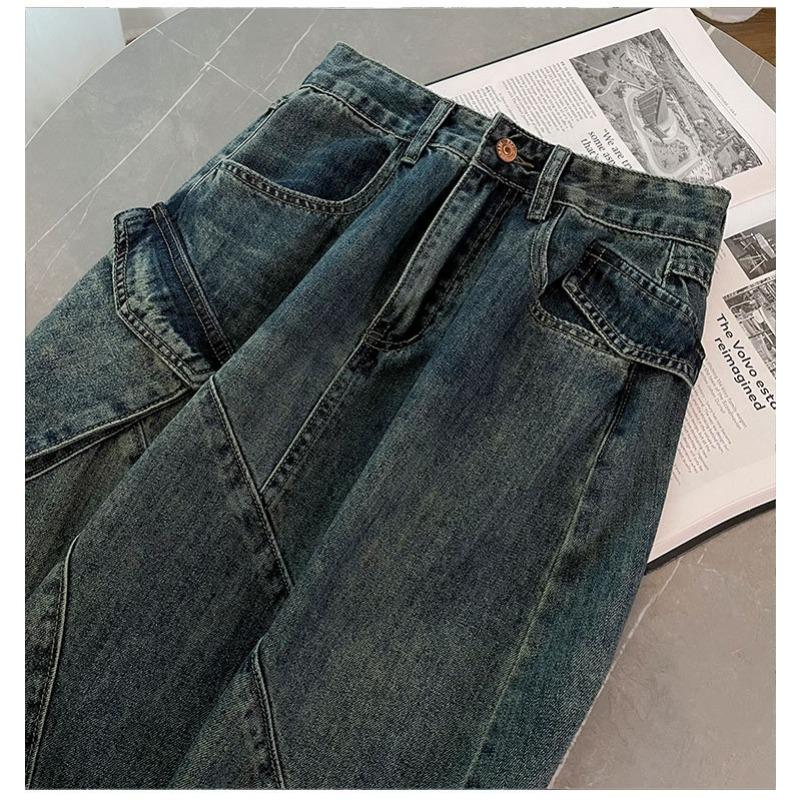 Neuer Retro-Jeansrock mit hoher Taille und Hüfte, schlankmachendem Schlitz, mittellanger Jeansrock für Damen