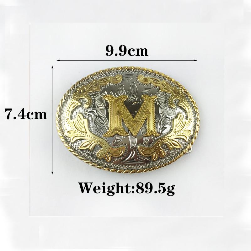 Whole Cowhide Retro Men's Belt Letter M Gold and Silver Two-color Oval Buckle Belt