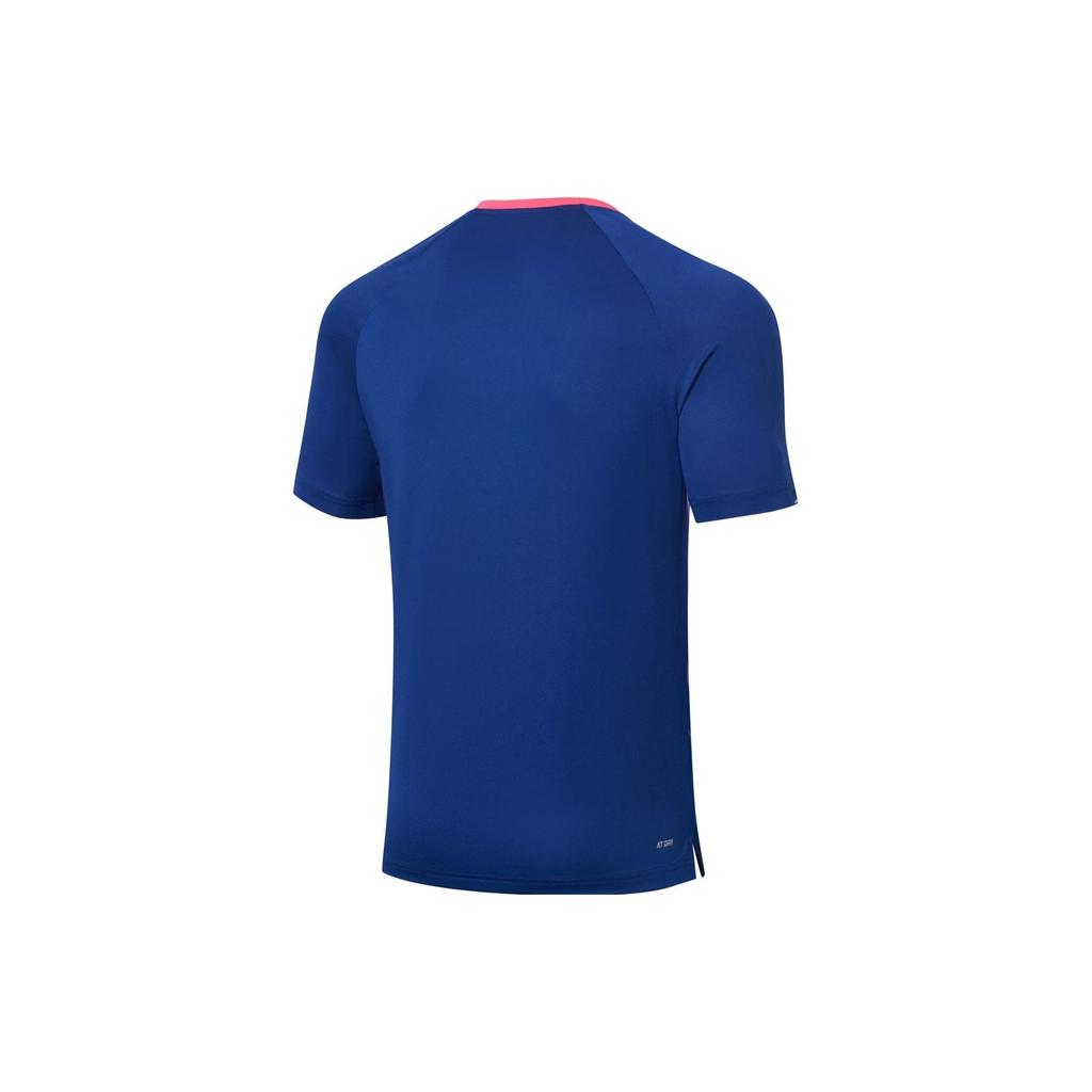 Li Ning Logo V-Neck Quick-Dry Short Sleeve T-Shirt Unisex Tops Fluorescent-Pink Shadow-Purple-Blue AAYT031-1