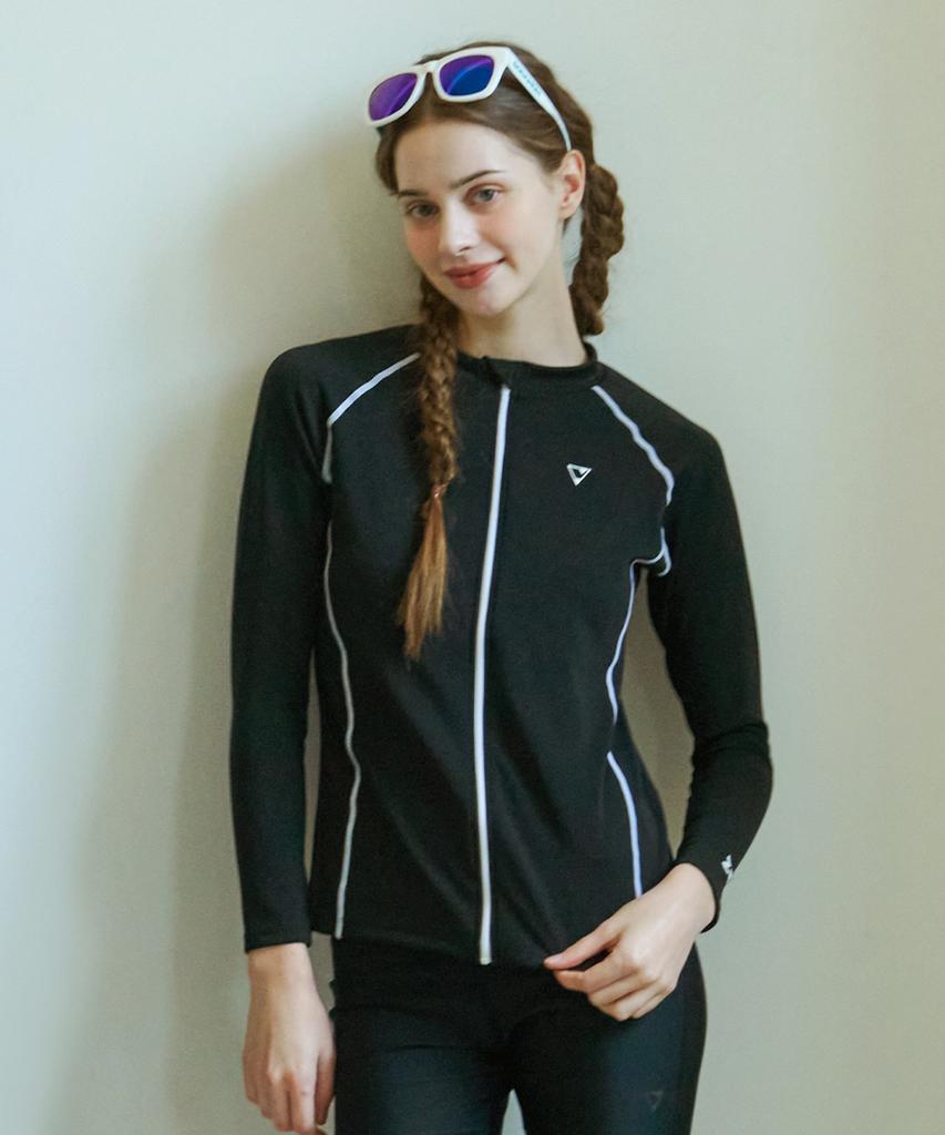 Jeteseu Women'S Air Cushion Relax Fit Built-In Cup Zip-Up Rash Guard Wh Zip L_4A487