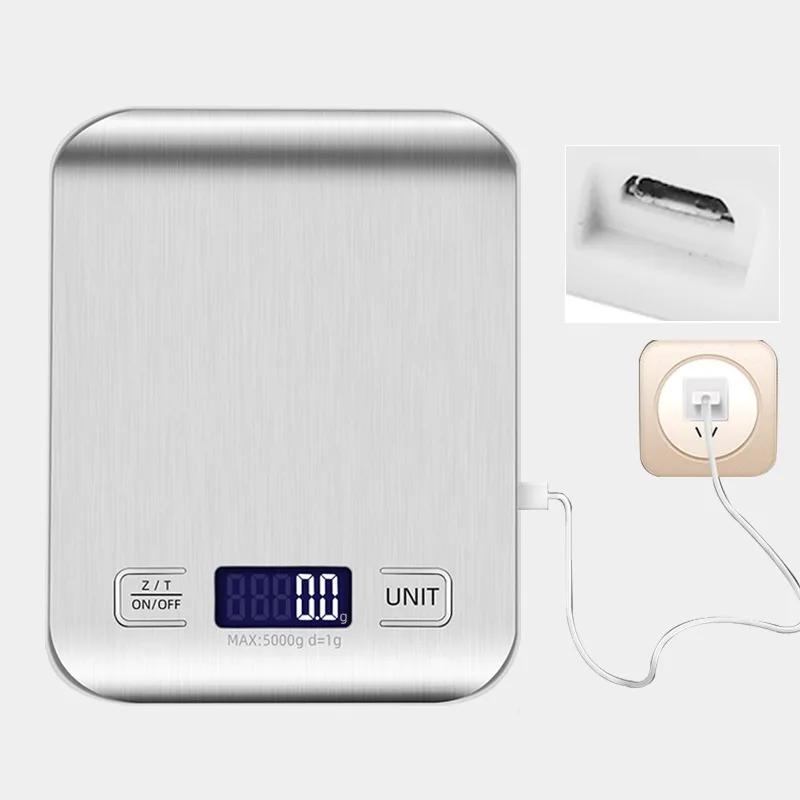 10PCS Rechargeable Kitchen Scale Jewellery Scale Electronic Scale Stainless Steel Home Kitchen Electronic Weighing Grammage 5KG