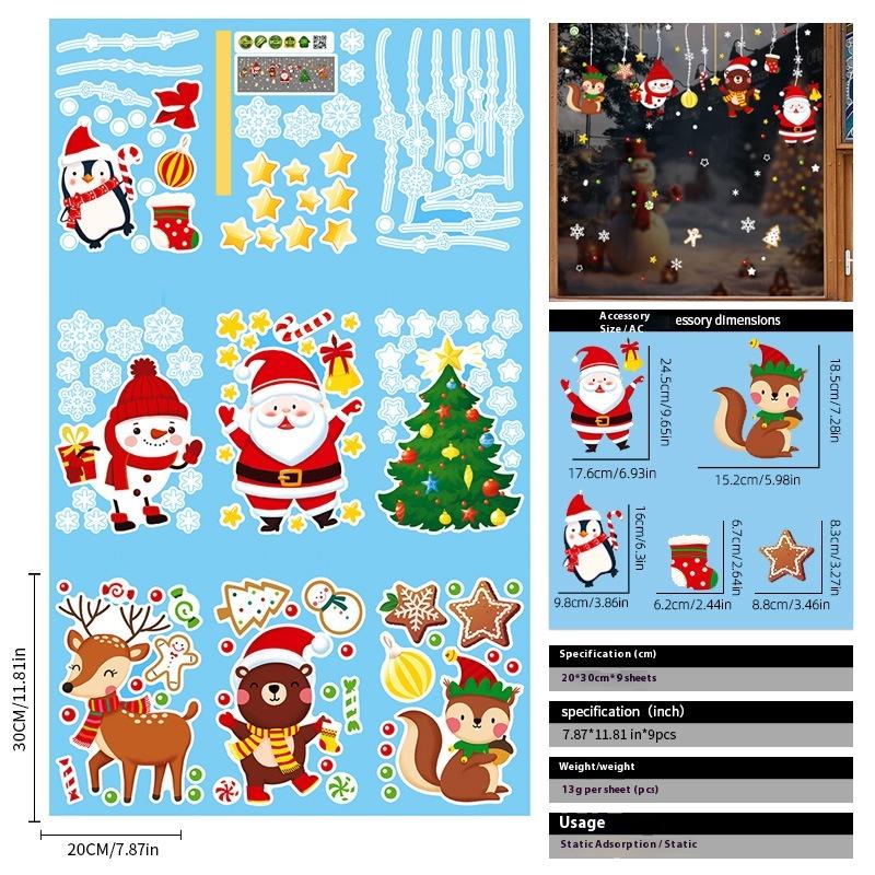 Santa Claus Christmas Ornaments Static Stickers Window Grilles Scene Arrangement Glass Doors Stickers Windows