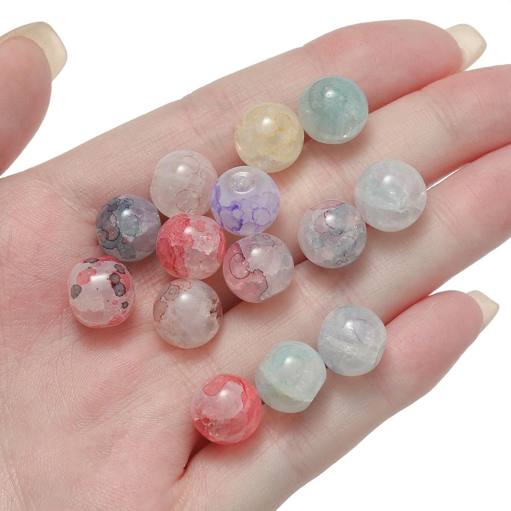 20/50 pièces 10mm Perles Rondes en Verre Craquelé Perles Espacement Libres pour Fabrication de Bracelets Colliers Bijoux DIY Accessoires